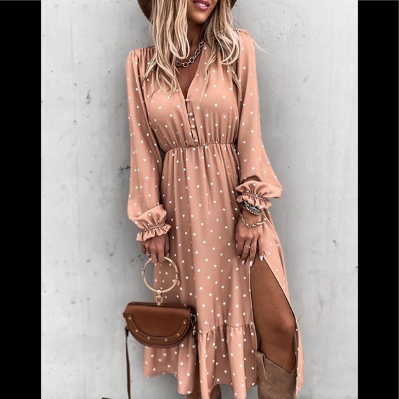 Dresses & Skirts - Peach dress with white polka dress